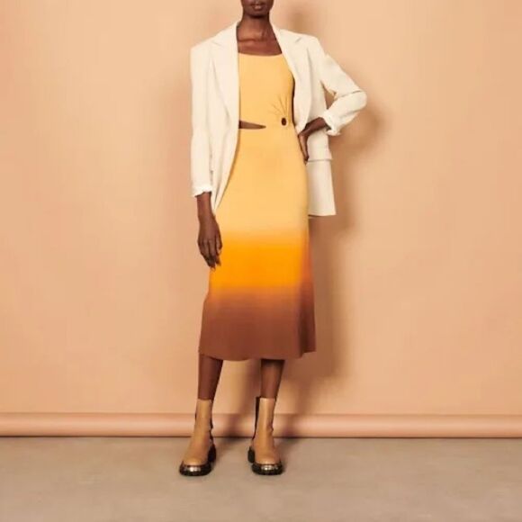 Sandro Ajá Orange Gradient Front Ring Midi Dress - Picture 10 of 10